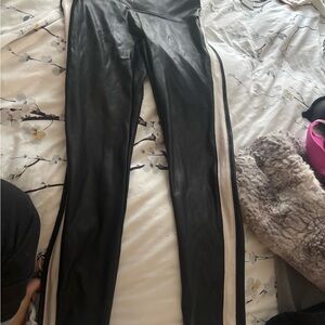 SPANX Black Leggings with White Stripes